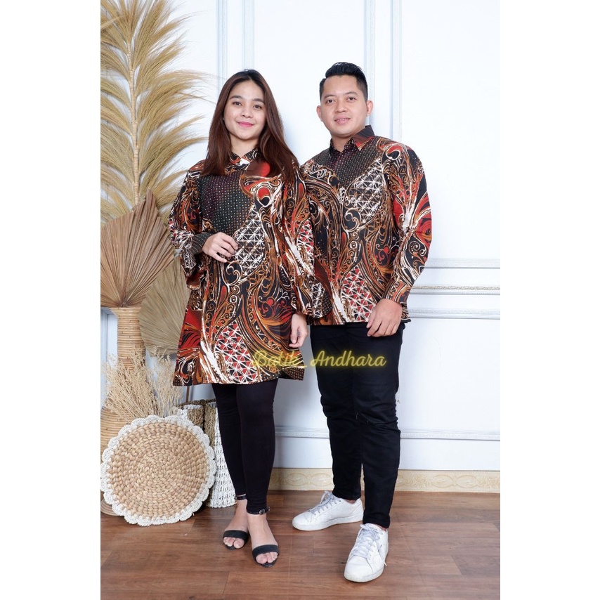 Tunik Batik Wanita Premium Couple Kondangan Batik Tunik Atasan Wanita Modern Premium Couple ABS MERAH