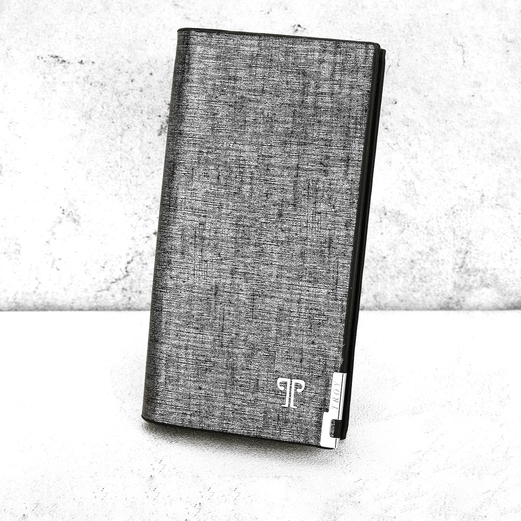 TOKOKOE - Troy Woxsa - Dompet Pria Wanita model Panjang Kulit Vegan dengan Kotak Premium - Silver-Silver