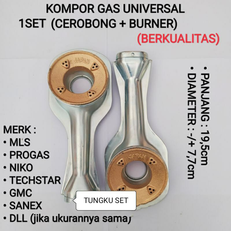 Tungku kompor gas umum SET ALOY-  Burner Set  , Progas  Niko Matshunichi  - cerobong umum SET