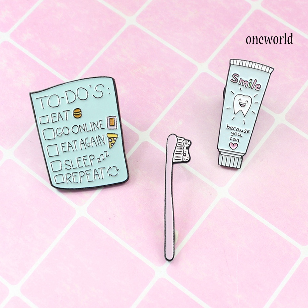 OW@ Cartoon Toothbrush Toothpaste To-do List Enamel Brooch Pin Collar Badge Jewelry