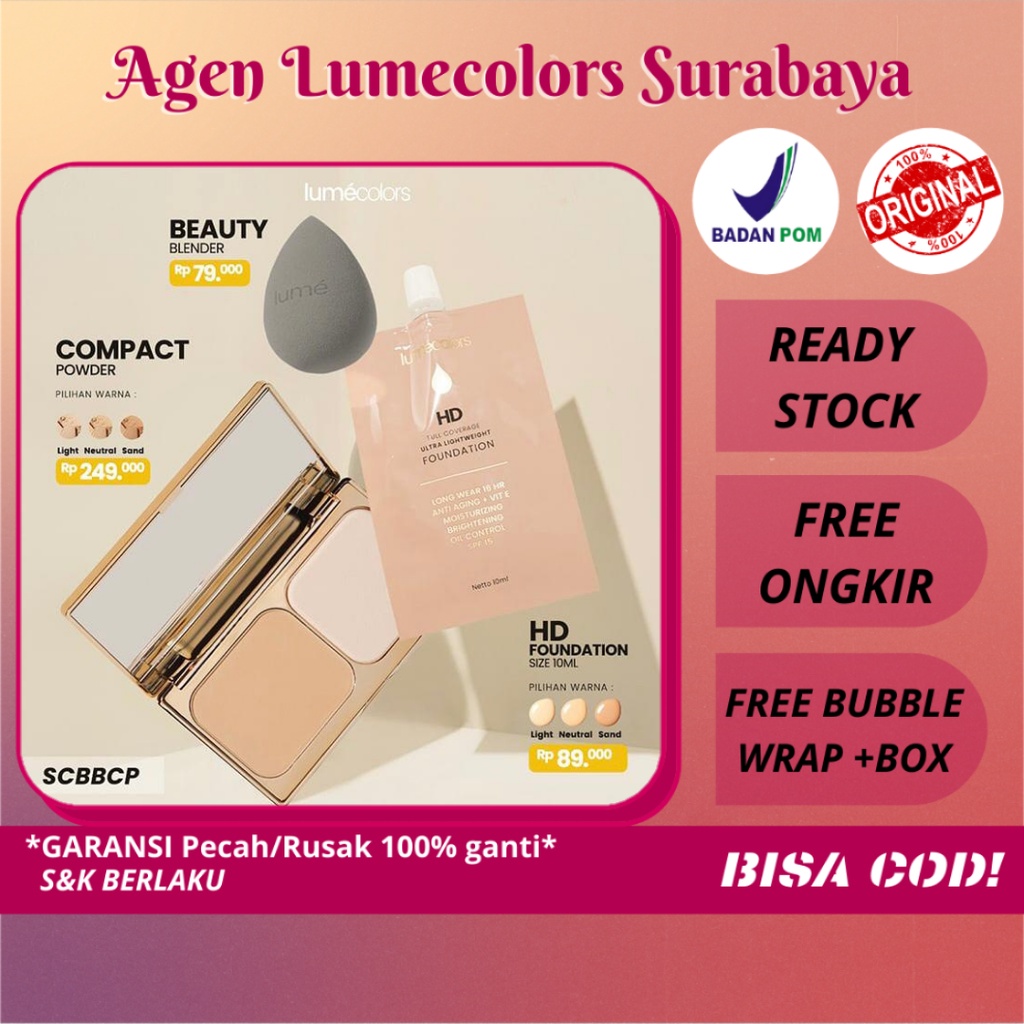 Lumecolors Bundling Paket Hemat, Bundling Lumecolors Foundation Sachet + Compact Powder + Beauty Ble