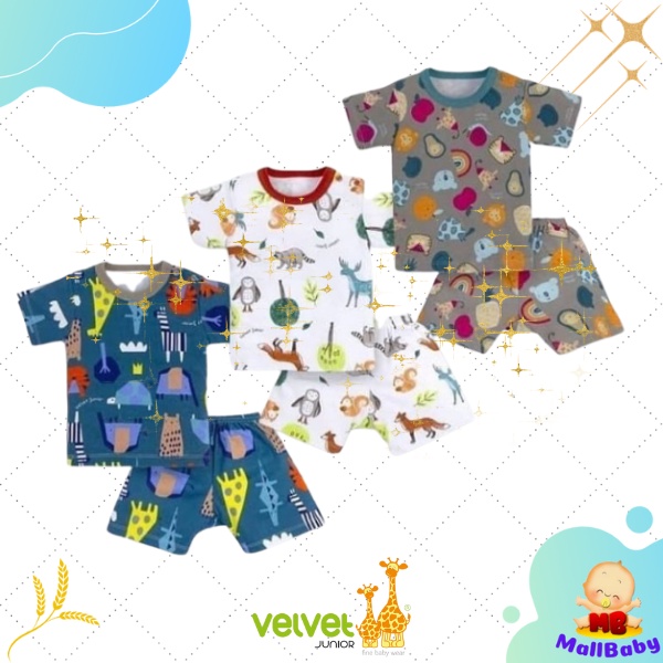 Velvet Junior XL XXL Baju Bayi Velvet Pendek Setelan Celana Pendek