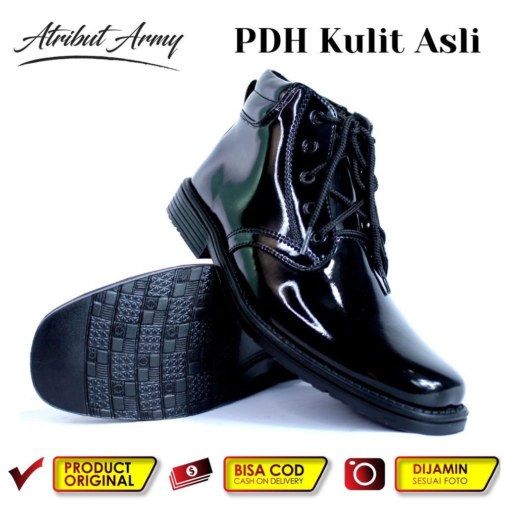 Sepatu PDH 04 Polri Polisi Kulit Asli Sepatu Kerja Dinas Kulit Hitam Kilap Tali Resliting Pria Satpam Security Guru Kantoran Oxford