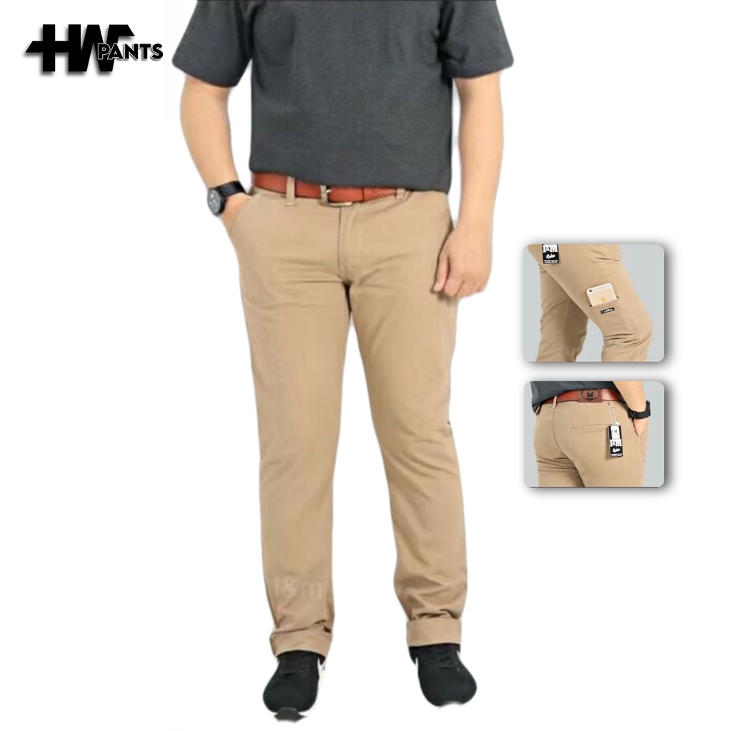 Celana Panjang Chino Pria - Celana Chino Panjang Pria Pocket Saku Samping Mocca