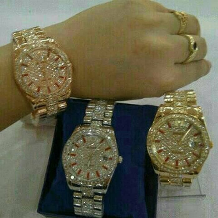 Promo Jam Tangan Wanita Rolex Full Diamond   Rose Gold  Silver  Gold   Diskon