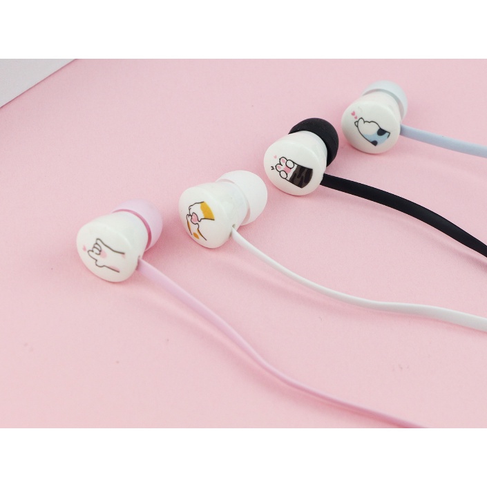 [KIKI-336] Set Headset Earphone Kartun CAT MEOW / Wadah Earphone Karakter KUCING MIAW Lucu / Tempat Penyimpanan Earphone Gambar Kucing