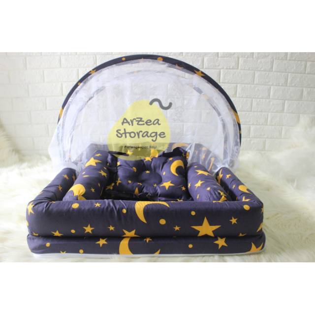 Kasur bayi kelambu set bantal guling kolam bulan bintang navy