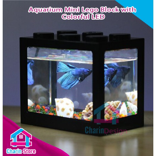 Aquarium Mini Akuarium Soliter Wadah Ikan Laga Aduan Cupang Lego LED Pakai Baterai