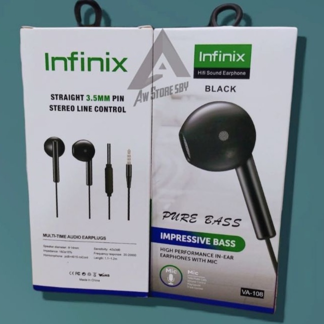 HEADSET INFINIX IMPRESSIVE BASS + MICROPHONE EARPHONE INFINIX HOT 7/ HOT 8/ HOT 9/ HOT 10[VA-108]