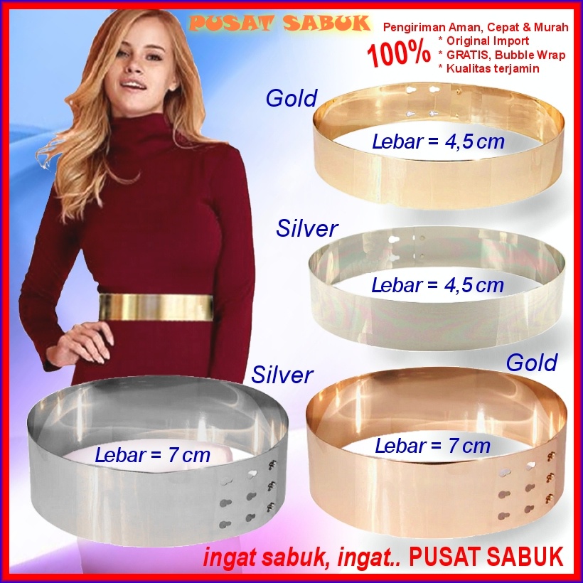 Belt Plat Gesper Ikat Pinggang Emas Fashion korea Wanita Cewek Obi Sabuk GOLD Besi Bulat Kekinian cm