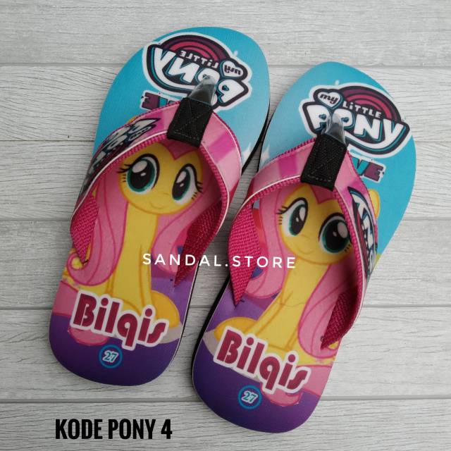 SANDAL CUSTOM NAMA ANAK/DEWASA KARAKTER LITTLEPONY - GRATIS CUSTOM SUKA SUKA