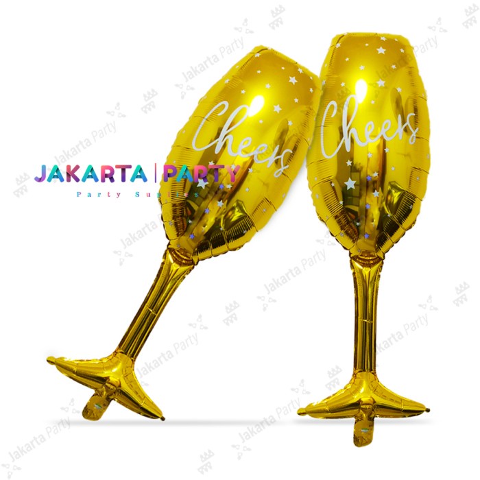 Balon Foil Gelas Cheers Full Gold Jumbo / Balon Foil Gelas Wine
