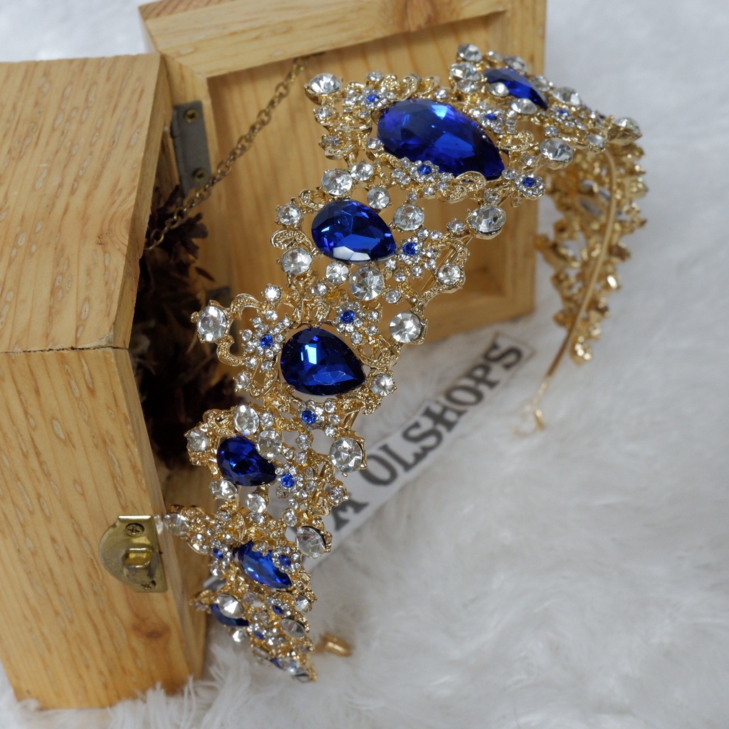 mahkota tiara dueches rhine stone blue