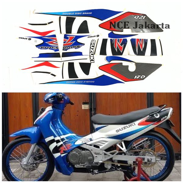 STIKER STRIPING SATRIA KOTAK LUMBA BIRU PUTIH