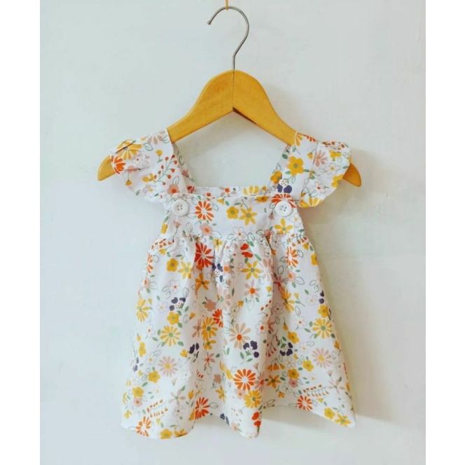 Dress Bayi Perempuan 0 6 12 18 Bulan Dress Overall Anak Bayi Murah-Putih Kuning