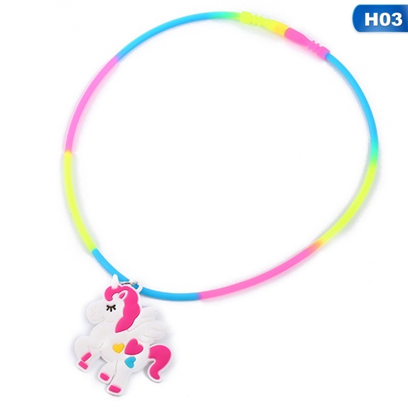 Kalung Unicorn Bahan Silikon PVC Warna Pelangi untuk Hadiah Natal Anak