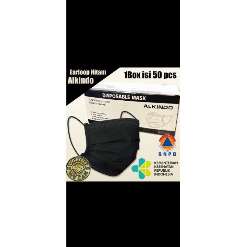 MASKER CANTOL EARLOOP HITAM PEKAT ISI 50PC