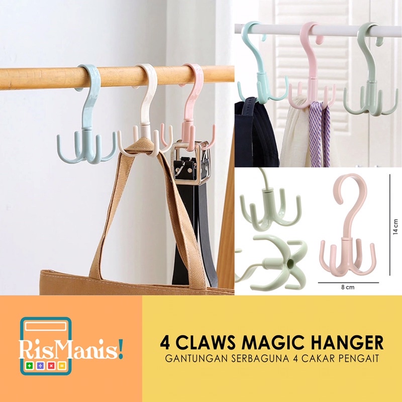 4 CLAWS MAGIC HANGER - Gantungan Serbaguna 4 Hook Cakar Pengait Baju Tas Sepatu Sandal Topi Dasi