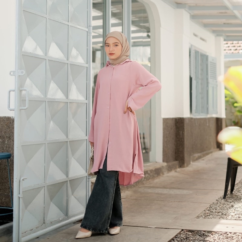 Alodie Tunik/Tunik Airflow Ld 100/Tunik Panjang/Tunik Full Kancing/Tunik Kerja/Tunik Formal