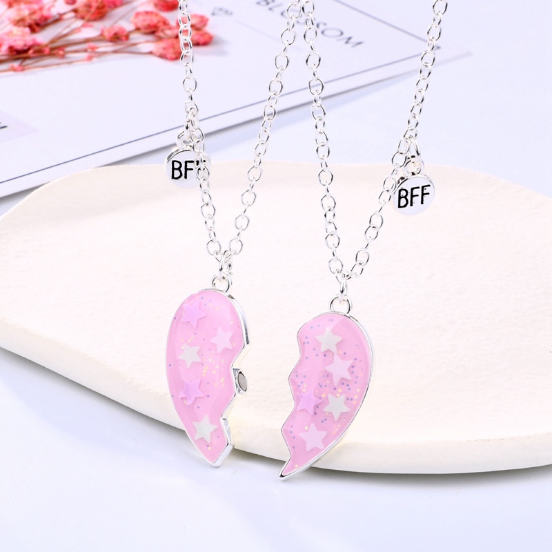 2pcs / Set Kalung Rantai Magnet Bentuk Alpukat Hati Untuk Hadiah Anak Perempuan