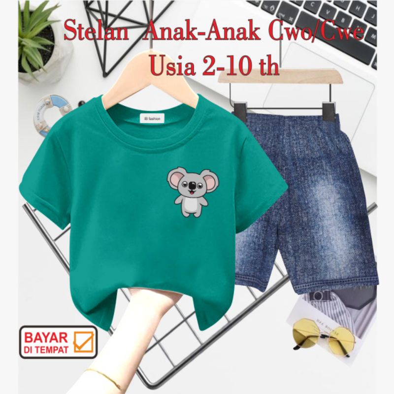 ((IB))SETELAN ANAK2 UNISEX SEMI JEANS/KOALA DIGITAL SABLON