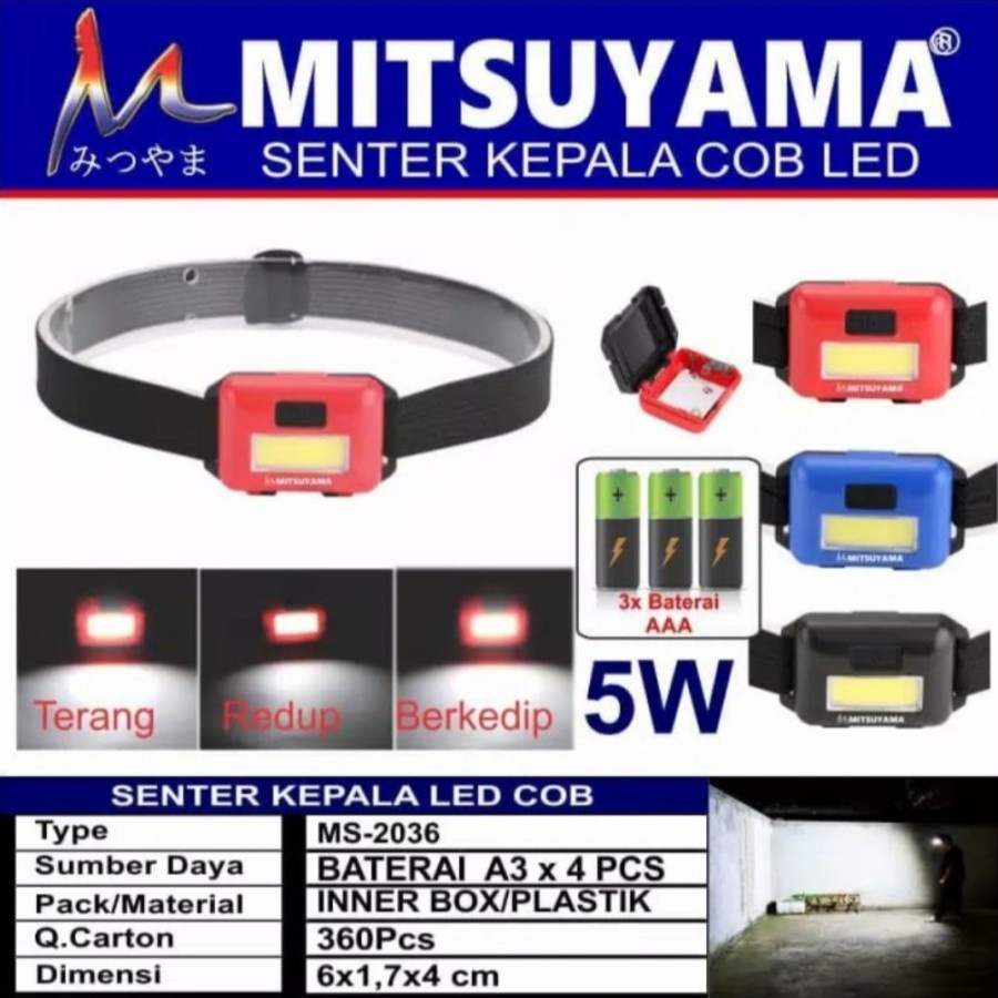 MITSUYAMA MS 2036 SENTER KEPALA LED MINI 5 WATT FREE BATERAI MURAH