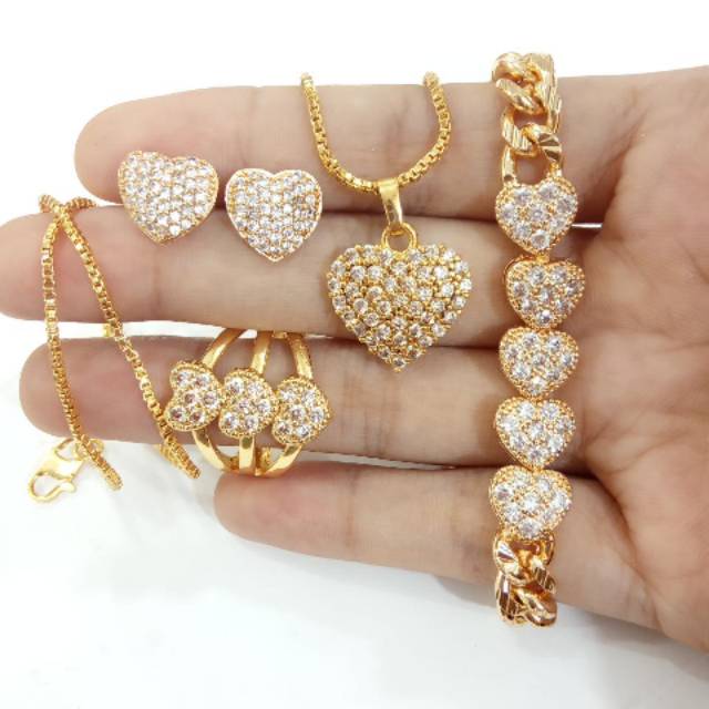 Perhiasan wanita satu set love super cantik gold lapis emas 18k