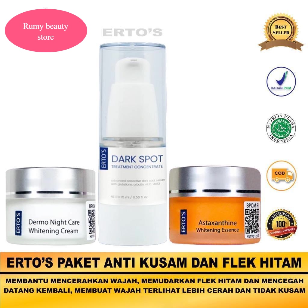 Ertos Paket Flek Hitam 3in1 (ERTOS ASTAXANTHINE CREAM, DARK SPOT SERUM & DERMO NIGHT CREAM)