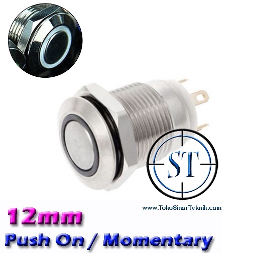 Switch Push ON 12mm O PUTIH Momentary Klakson Push Button Stainless Steels Lampu RING White BA-03-12-SOW