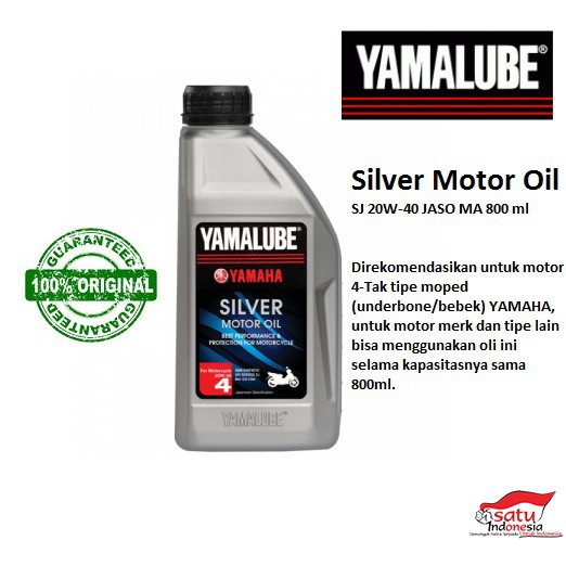 Oli mesin Yamalube Silver Motor Oil SJ 20W40 JASO MA 800 ml asli ori