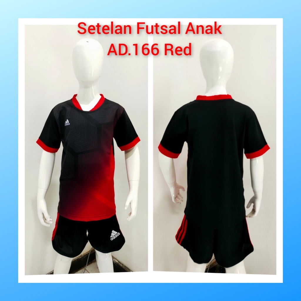 Kaos futsal anak laki-laki jersey sepak bola baju celana setelan jersy perempuan stelan t-shirt outfit seragam kostum olahraga casual suit pakaian jarsey oblong apparel sports jersi soccer ST.AD166 merah