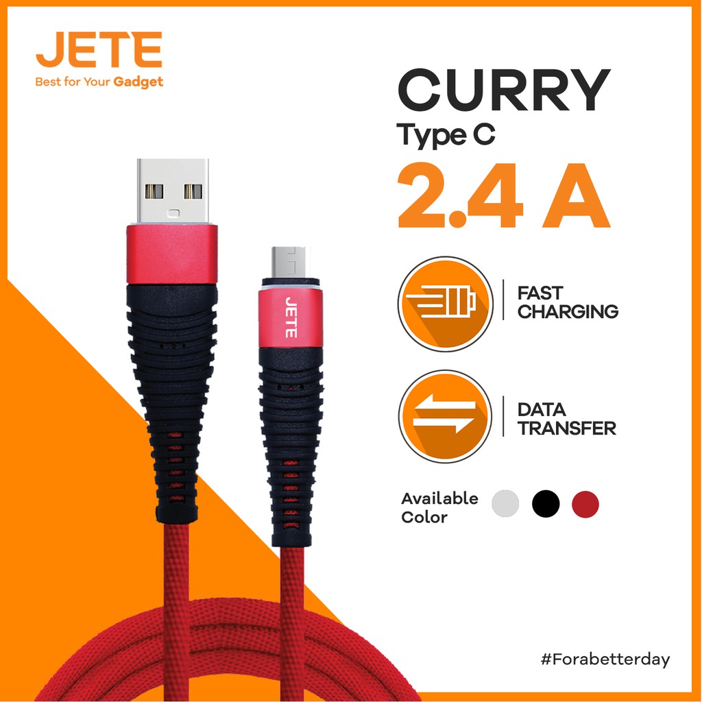 Kabel Data USB Jete Curry 2.4A Type-C 100cm JETE Original