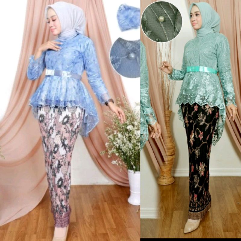 (COD) SETELAN KEBAYA AURORA TILLE MUTIARA / KEBAYA WISUDA / KEBAYA MODERN / KEBAYA TERLARIS / HANANIA KEBAYA