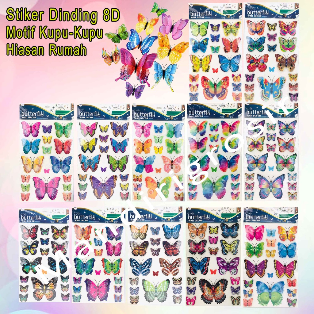 Stiker Dinding 8D *Stiker * Stiker Motif Kupu-Kupu * Hiasan