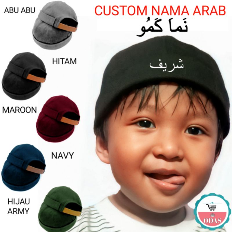 Custom Bordir nama Arab peci anak &amp; dewasa Peci UAS topi mika hat Premium