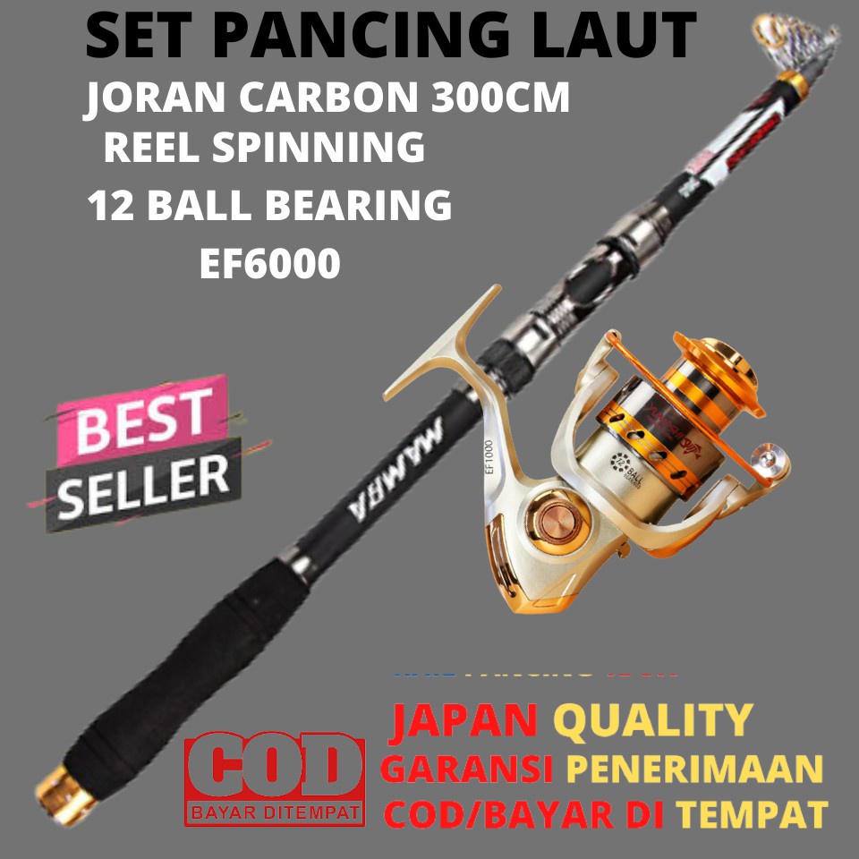 Satu Set Paket Mancing Mania Reel & Joran Laut Joran Pancing Carbon Fiber Sea Fishing Rod Kekuatan
