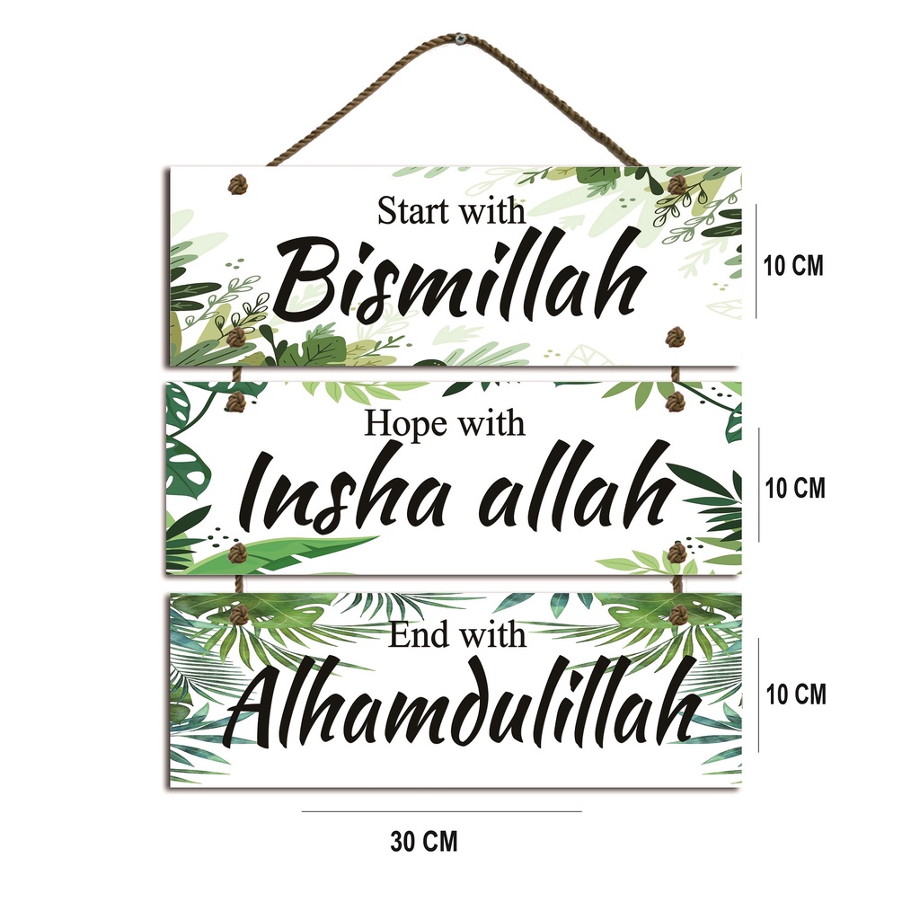 HIASAN DINDING GANTUNG SIGN ISLAMI RUANG TAMU RENTENG 3 KAMAR HIASAN DINDING KAMAR RUMAH DEKORASI TALI PAJANGAN KAYU POSTER WALL DECOR DEKORASI DINDING