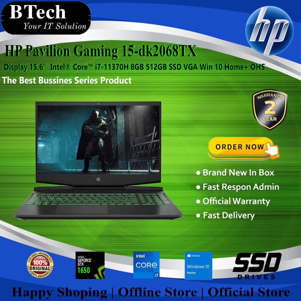 HP Pavilion Gaming 15-dk2068TX i7-11370H 8GB/512GB SSD/VGA/W10HOME/2Yr