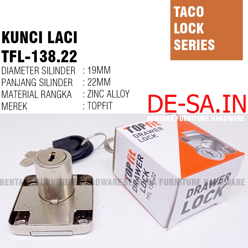 TOPFIT TFL-138 / 22 MM Kunci Laci Murah Ekonomis  KUNCI TOPFIT Lock TFL-138.22 Drawer Lock KEY