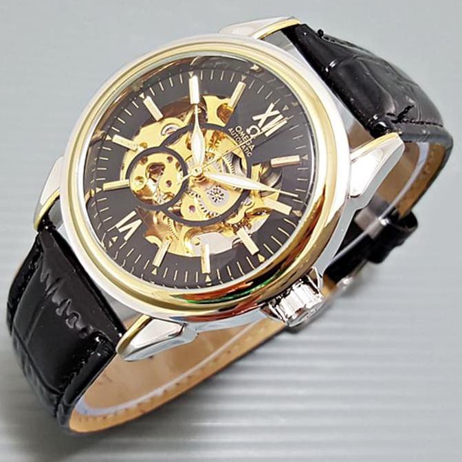 Pengiriman Cepat Jam Tangan Pria / Cowok Rolex Skeleton Piston Kulit CUCI GUDANG