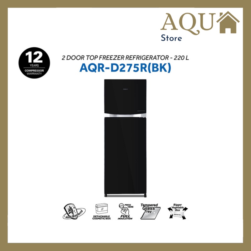 AQUA JAPAN AQR-D275R(BK) Kulkas 2 Pintu Inverter Glass Door 223 Liter