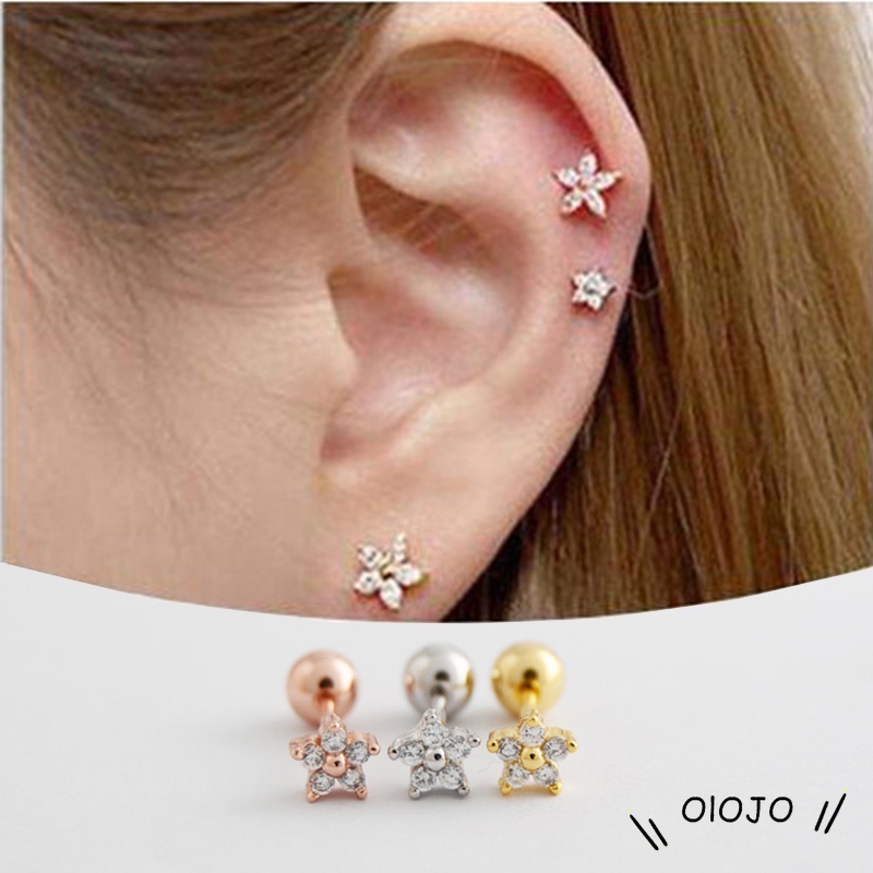 Fashion Sederhana Indah Bunga Bentuk Zirkon Tidak Ada Alergi Ear Studs Wanita Perhiasan Hadiah - ol