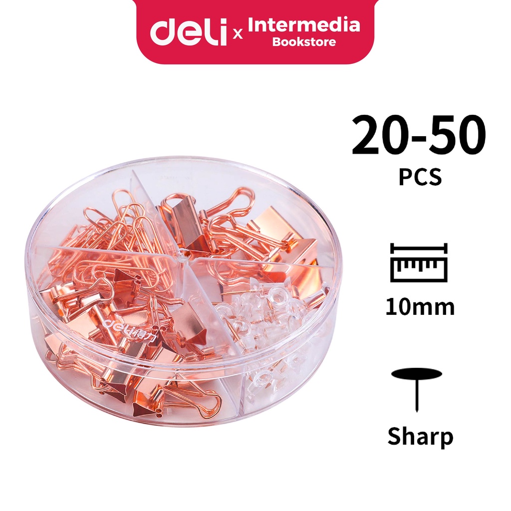 

Deli 78553 Office Combination Penjepit kertas / Paper Clip Binder Clip and Push Pin Rose Gold