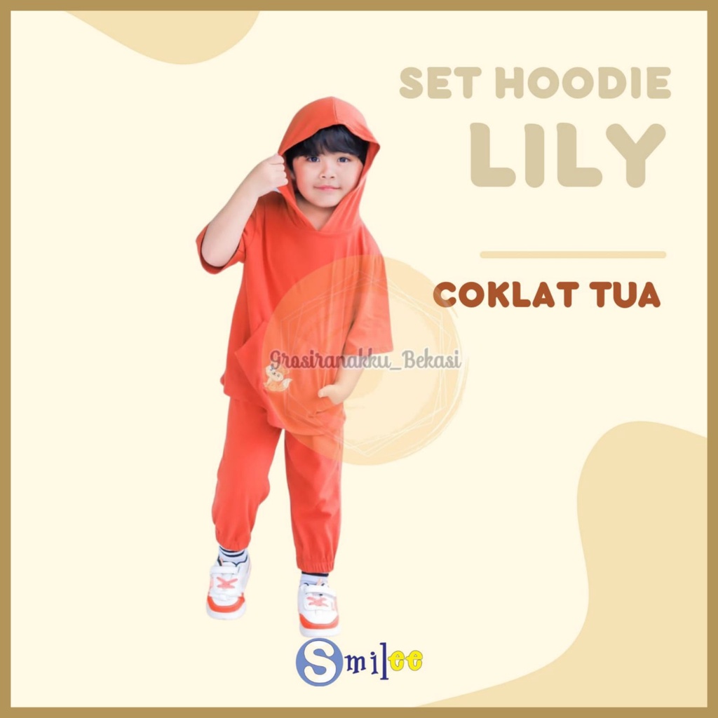 Setelan Anak Smilee Unisex Hoodie Lily Oversize Warna Coklat Tua Size 1-5Tahun