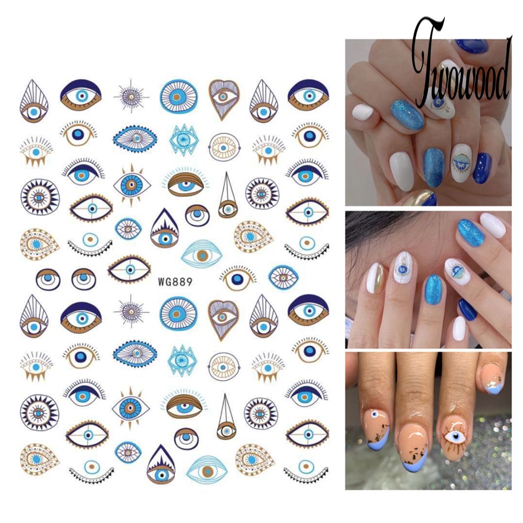 5pcs Stiker Kuku Motif Mata Iblis Warna Biru Untuk Dekorasi Manicure