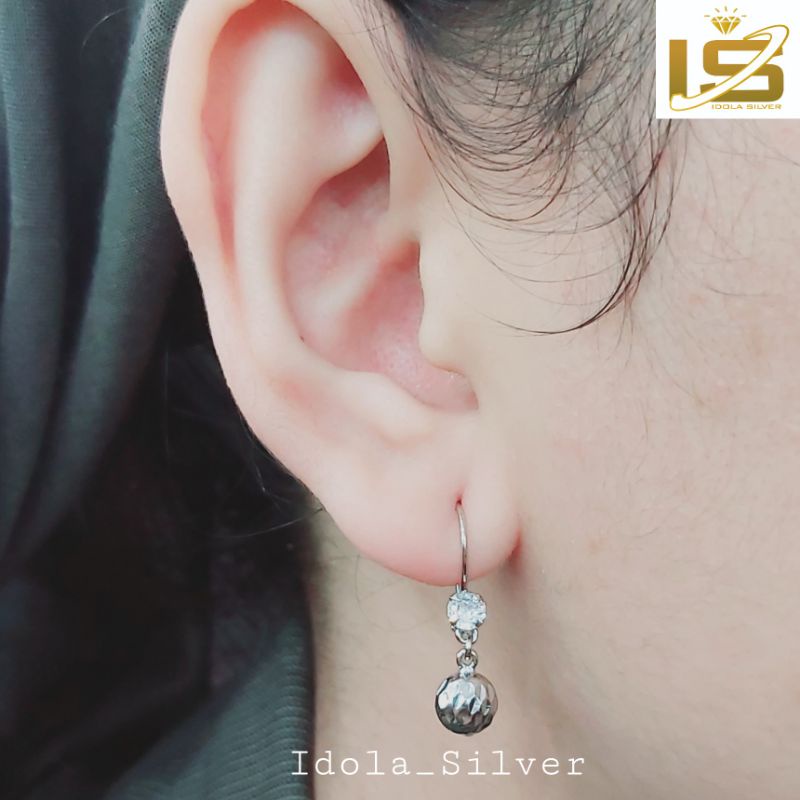 ANTING ANAK/DEWASA PERAK ASLI 925 LAPIS EMAS PUTIH MODEL AGOGO BOLA UKIR - PERHIASAN PERAK