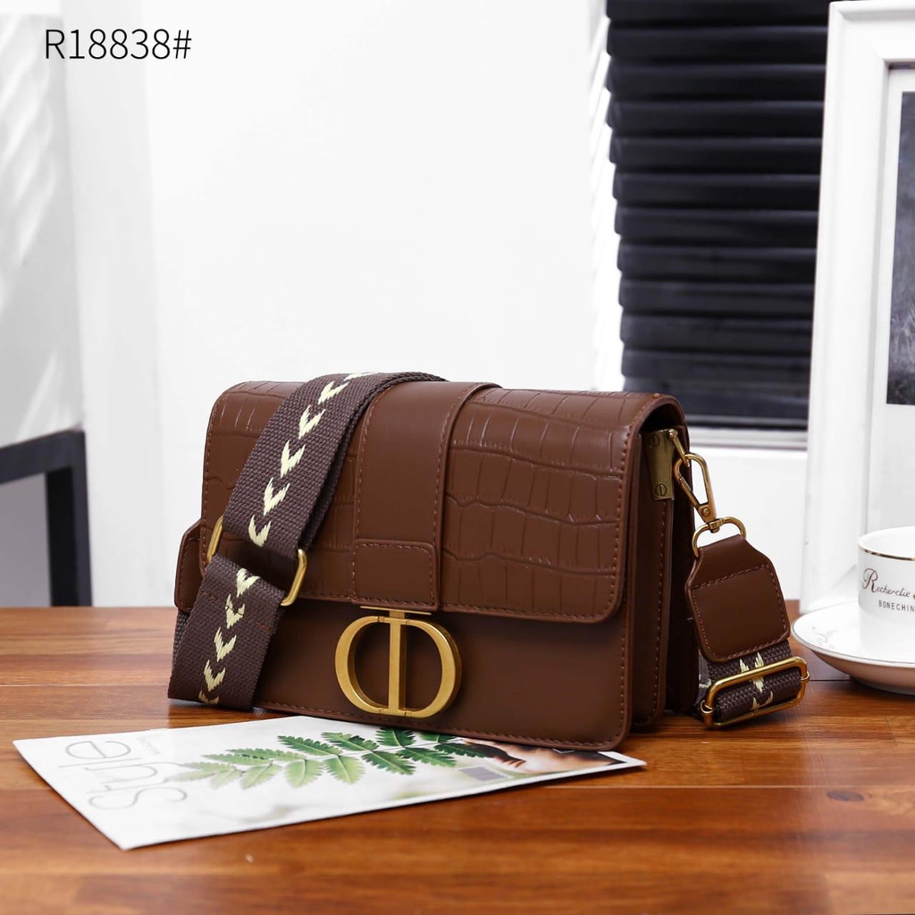 Christian Dior Montaigne Croco Flap Bag R18838#