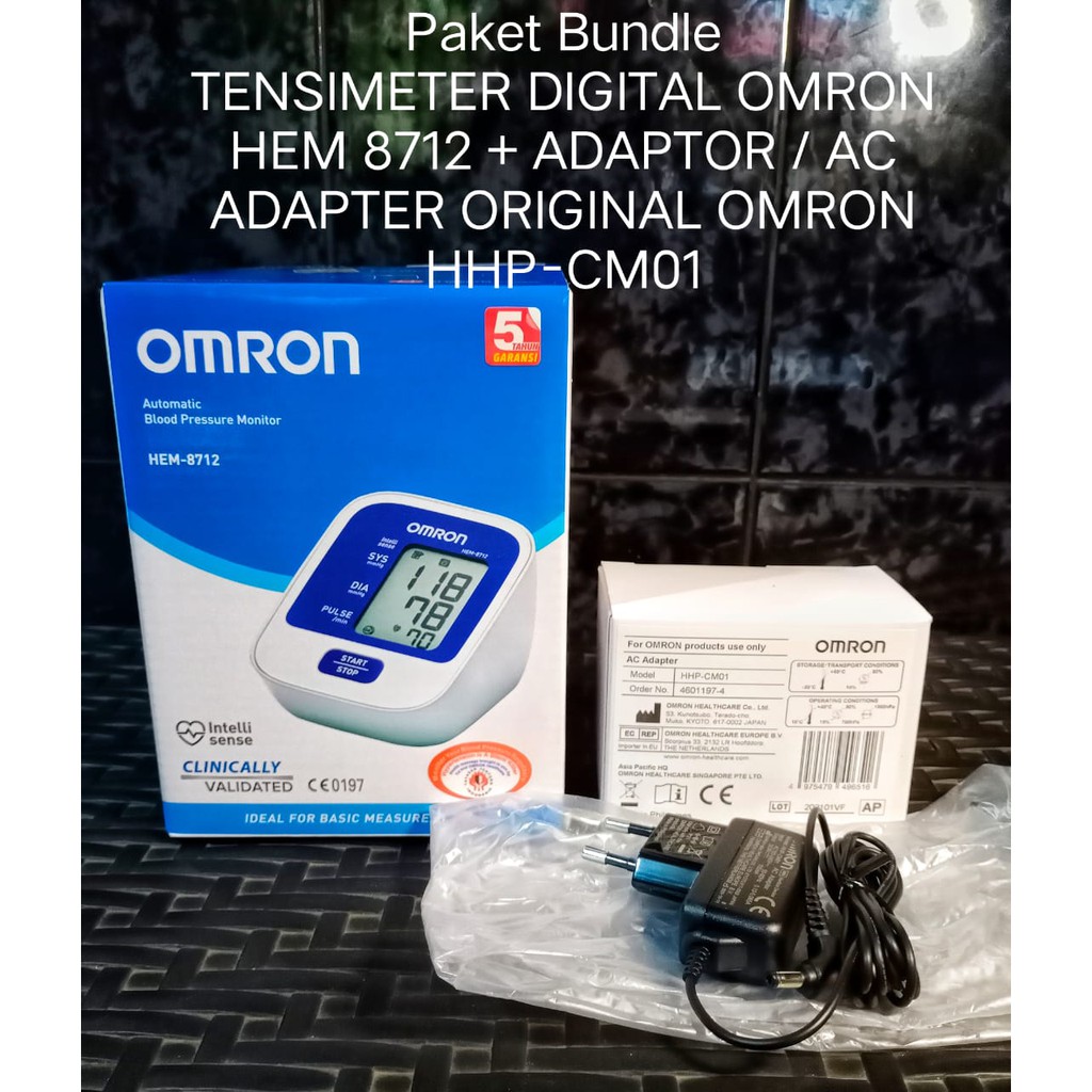 PAKET TENSIMETER DIGITAL OMRON HEM 8712 DAN ADAPTOR / AC ADAPTER ORIGINAL OMRON HHP-CM01