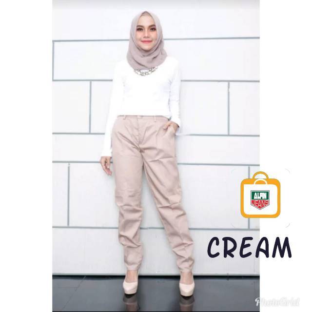 CELANA BAGGY PANTS WANITA AMERICAN DRILL CREAM