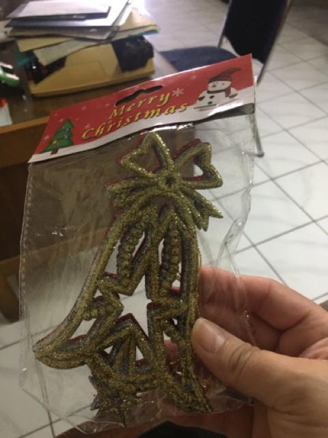 Gi Hiasan Natal Motif Star Lonjong Emas Silver Merah Metalic 4 Pcs Dalam 1 Bungkus